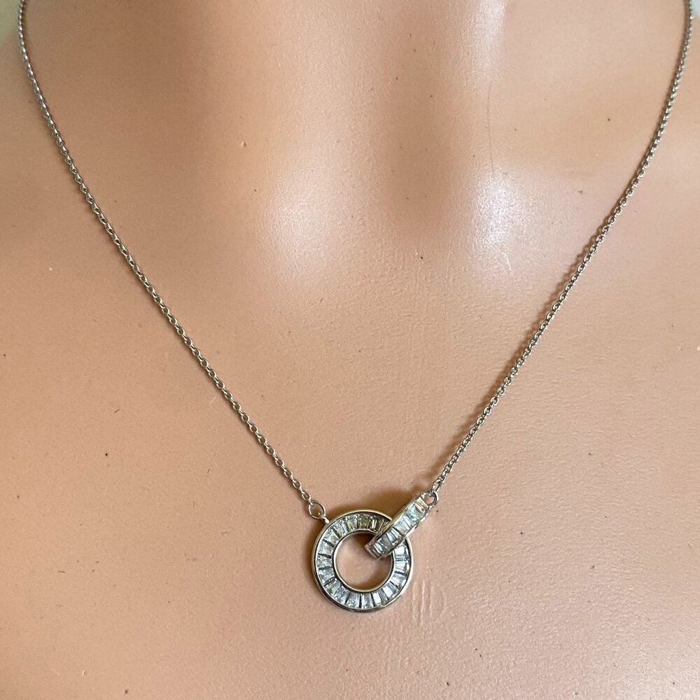 FAC Baguette Crystal Interlocking Silver Tone Necklace​​​